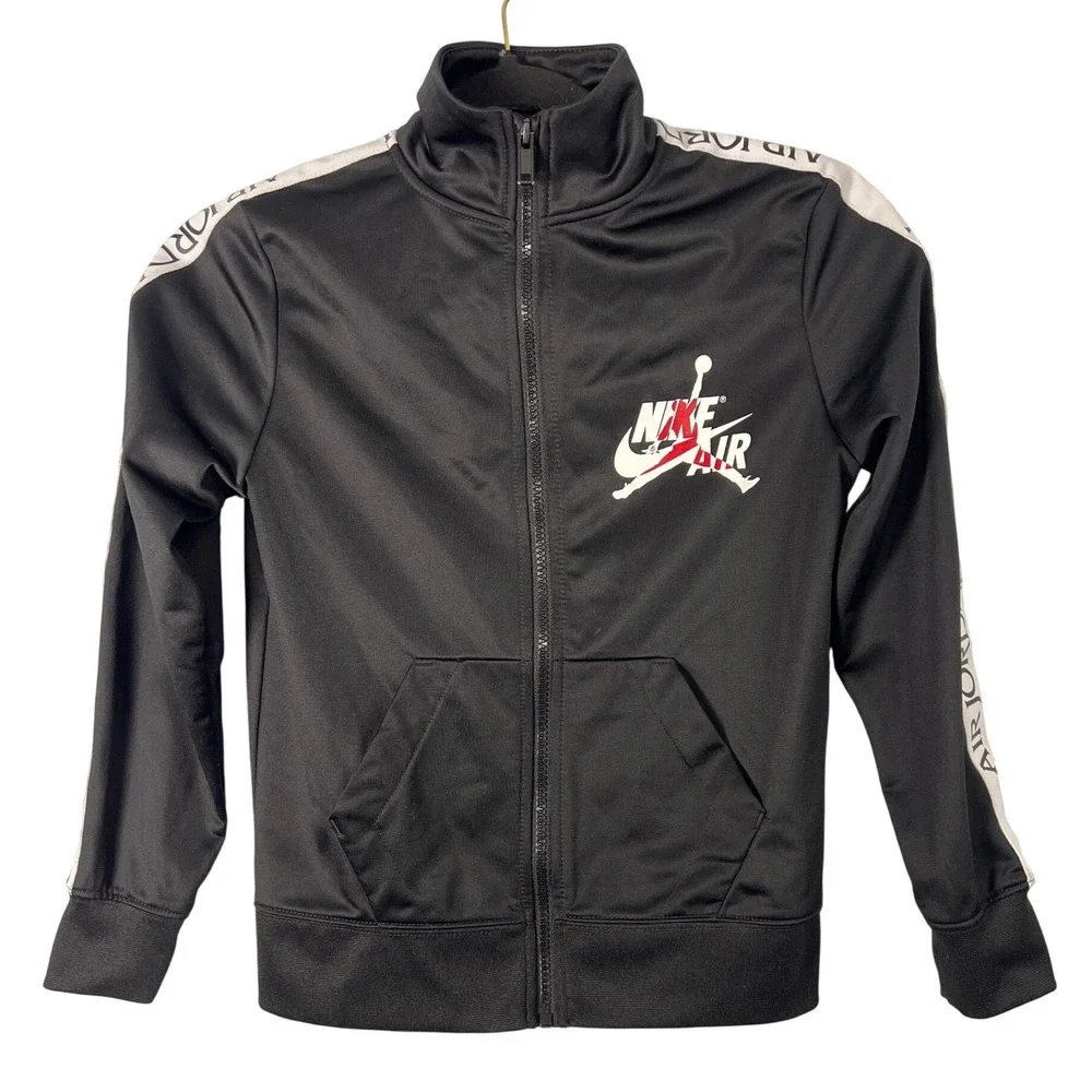 Nike Air Jordan Kids Black White Red‎ Zip Up Track Jacket Boys Small Sporty